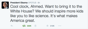 President obama tweet to Ahmed trending report